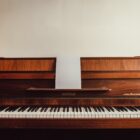 brown upright piano
