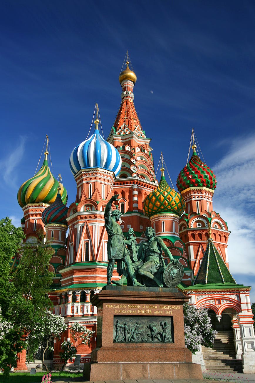 St. Basil's Cathedral on Moscow's Red Square with colorful onion domes.